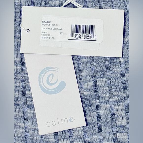Calme x Johnny Was Women’s Cozy Wide Leg Pant Blue Ribbed Pockets Tie Waist M - Picture 6 of 7